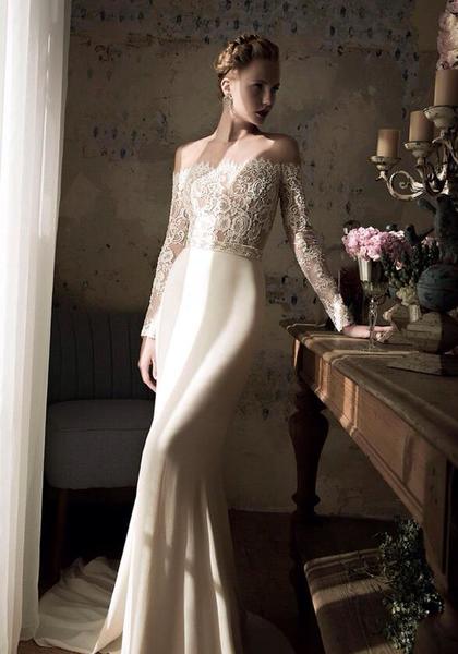 2019 Qualität Vintage Spitze Wurfhülse Brautkleid eigene Hochzeitskleid Größe 