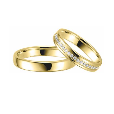 Einfacher goldener Trauring mit Steinbesatz